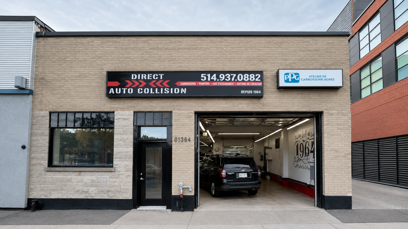 Façade de Direct Auto Collision au 1364, rue Charlevoix